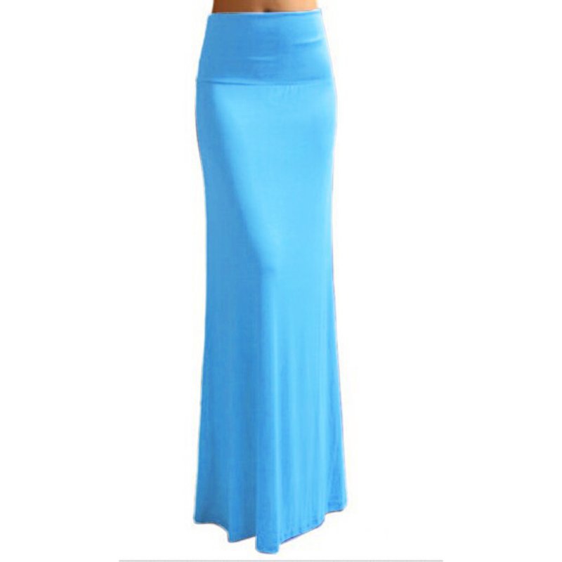 Summer Women High Waist Maxi Skirts Solid Color Casual Beach Long ...