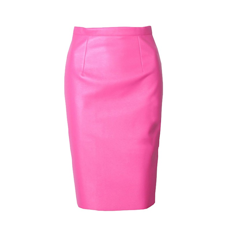Women PU Leather Pencil Skirt High Waist Sexy Below Knee Skirt Midi ...