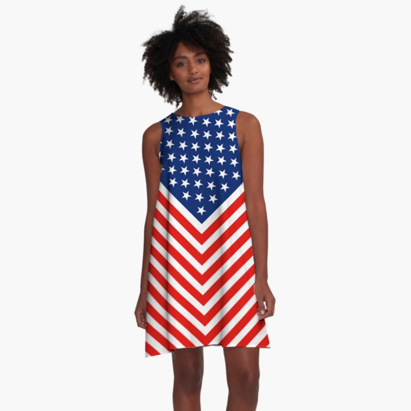 Fashion Women American Flag Stars and Stripes Sleeveless Casual Dress ...