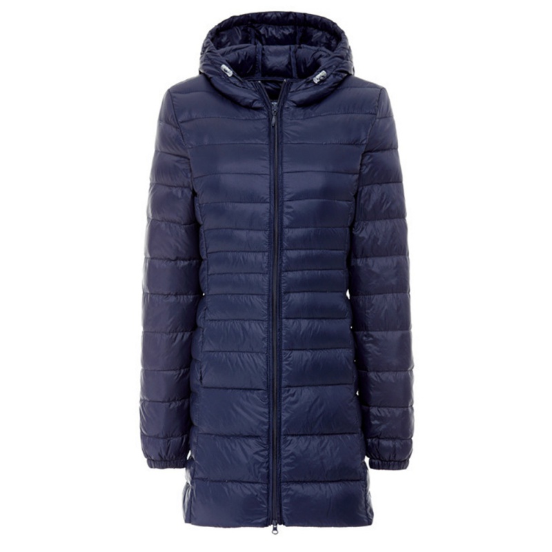 Winter Women Light Mid-Long Hooded Slim Fitted Zipper Down