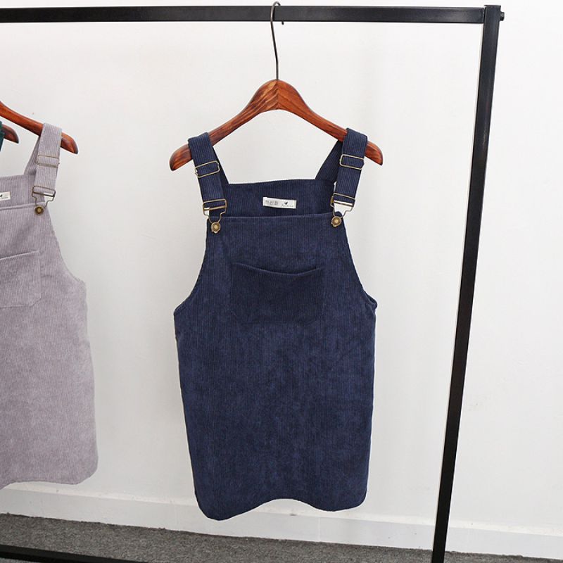 Women Corduroy Suspender Skirt Retro Summer Sundress Overall Vest ...