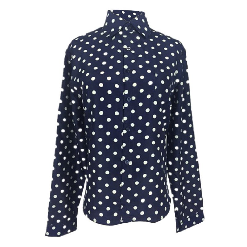 Vadim women elegant polka dot blouse long sleeve turn down