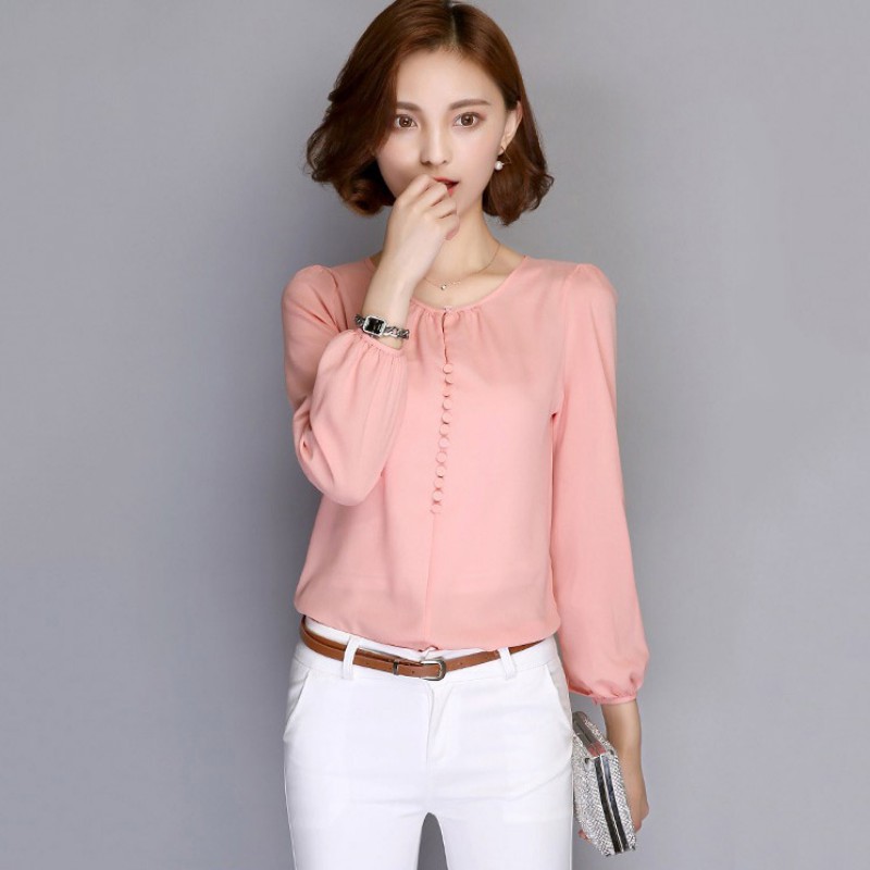 Women Elegant Loose Long Sleeve Button Down Blouse OL Shirt Tops Casual ...