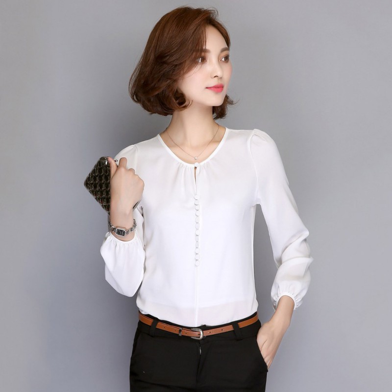 Women Loose Long Sleeve Button Down Blouse OL Office Lady Shirts Tops ...