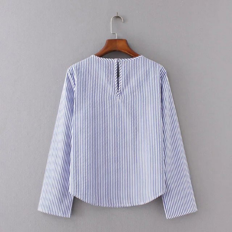 Women Vintage Long Sleeve Shirt Blouse Tops Casual Cotton Striped Loose ...
