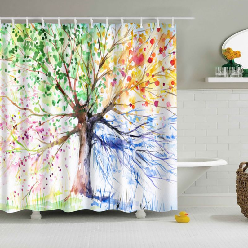 Vintage Fabric Colorful Tree Pattern Waterproof Bathroom Shower Vintage Fabric Colorful Tree Pattern Waterproof Bathroom Shower