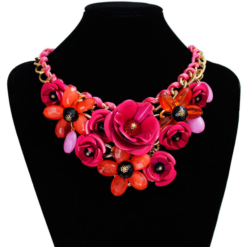 Vogue Chain Lady Crystal Flower Statement Bib Big Chunky Necklace ...