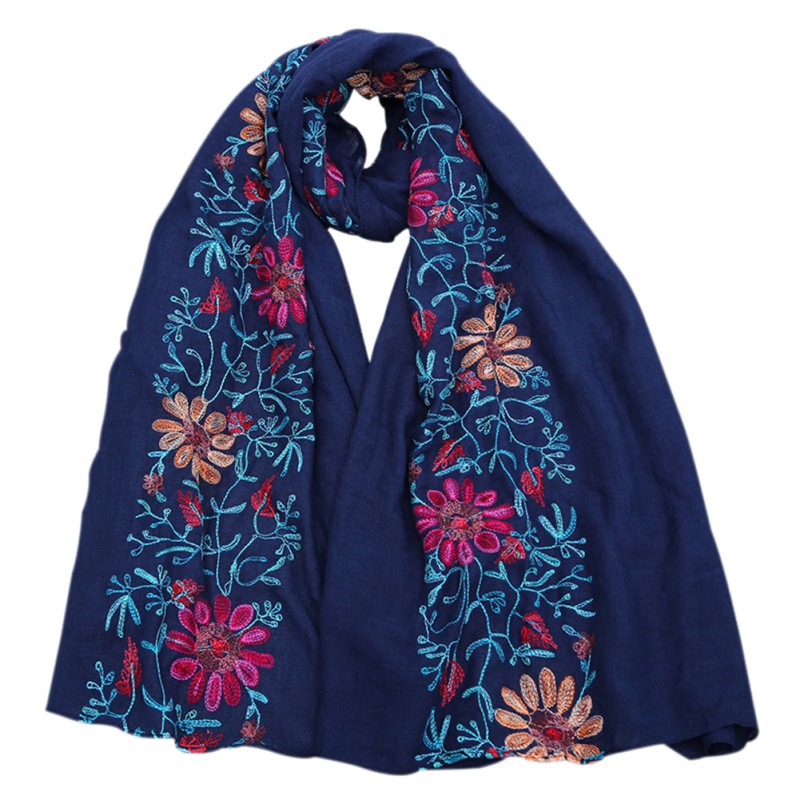 Women’s Large Embroidered Cotton Linen Floral Scarf Hijab Shawl Wrap