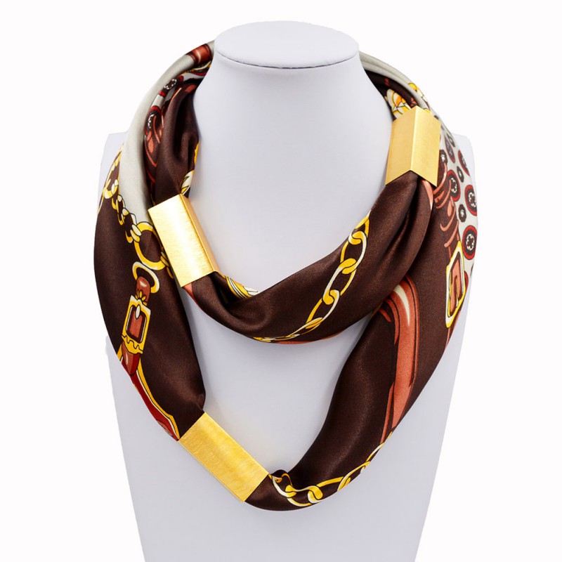 Women Fashion Silk Necklace Long Scarf Necklace Gold-plated Wrap Soft ...