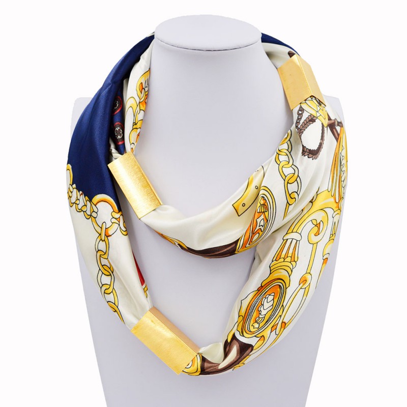 Women Fashion Silk Necklace Long Scarf Necklace Gold-plated Wrap Soft ...