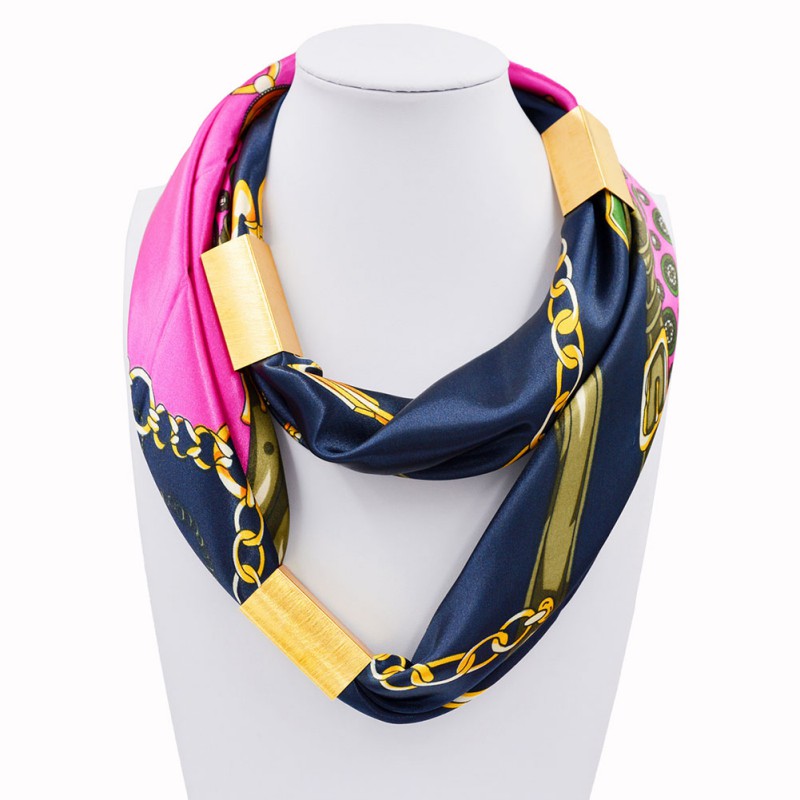 Women Fashion Silk Necklace Long Scarf Necklace Goldplated Wrap Soft