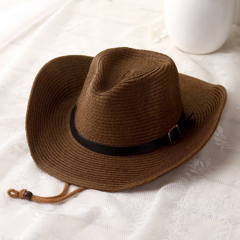 West Cowboy Folding Men Straw Hats Summer Beach Wide Large Brim Sunhat ...