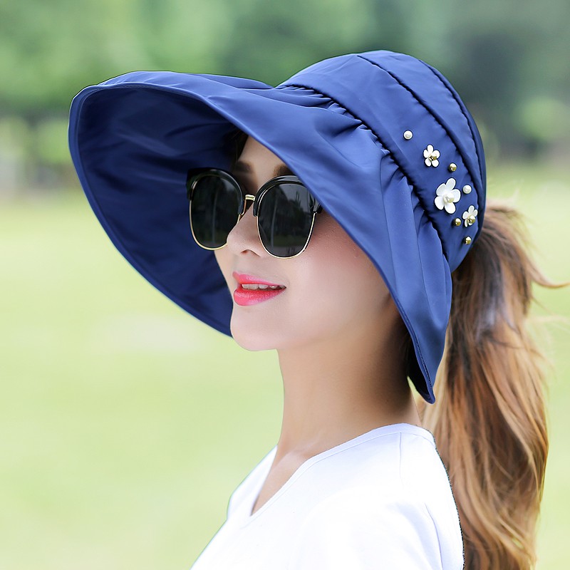 Women's Summer Solid Color Foldable Canvas Cap Sun Hats Casual Visor ...