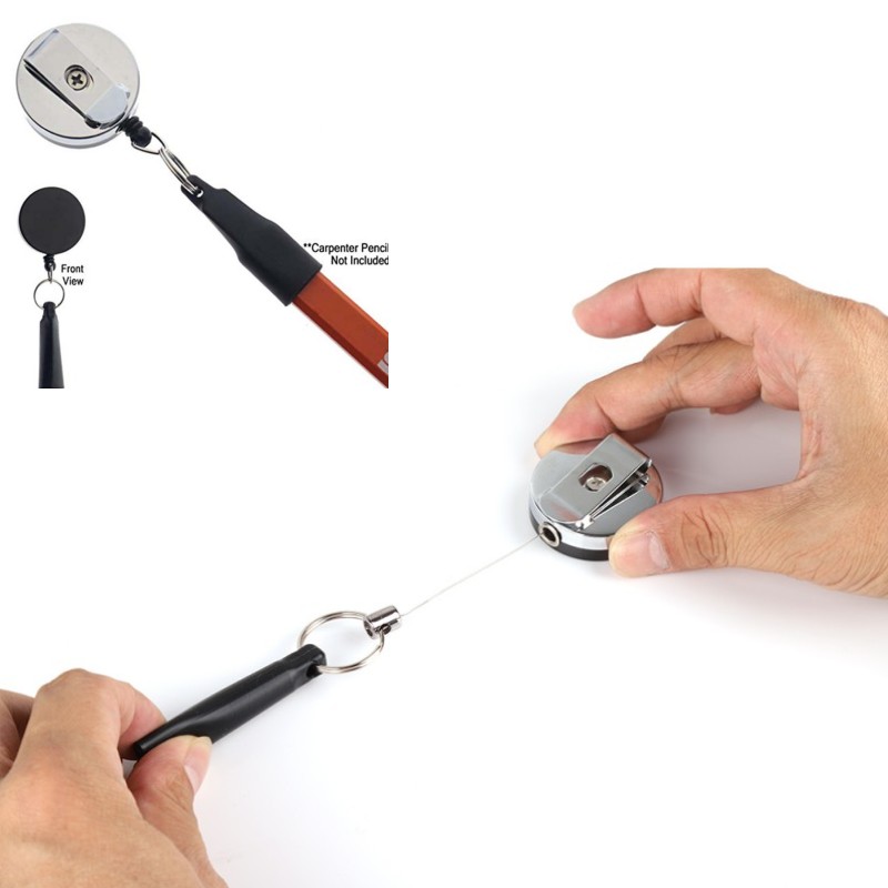 Retractable Pen & Pencil Holder Badge Reel w Carabiner Clip for Barista