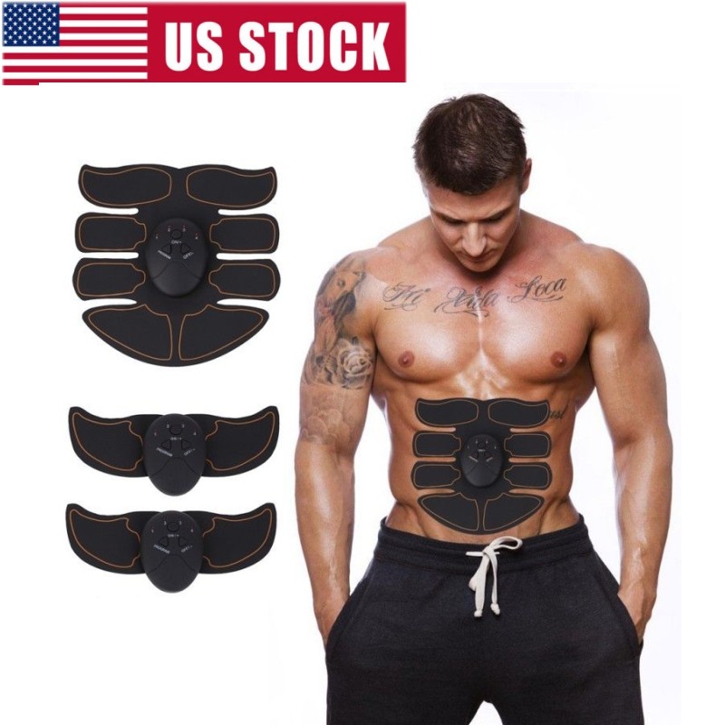 Black-Muscle-Stimulator-Training-Gear-ABS-Trainer-Six-Pads-Body-EMS-Exercise-US