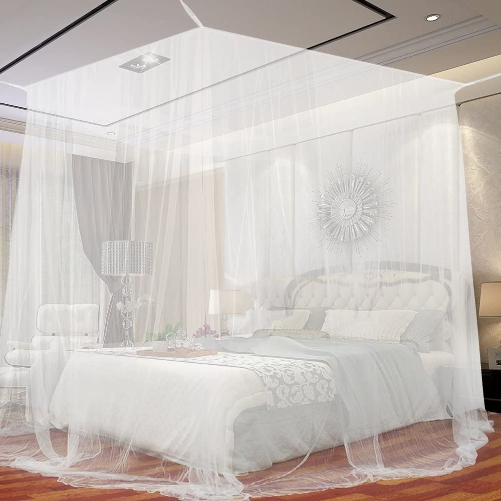 4 Corner Post Bed Canopy Full Queen King Size Mosquito Net Bedroom Mesh Curtain 