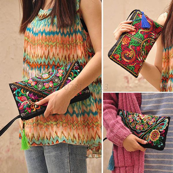 Vintage Embroidered Ethnic Style Bag Chic Wristlet Clutch Handbag Purse ...