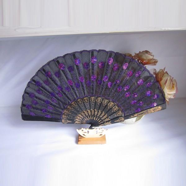 Classical Peacock Tail Folding Sequins Dance Hand Held Fan Wedding ...