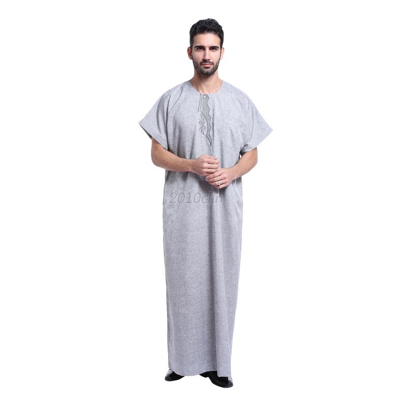 Saudi Thobe Men Galabeya Thoub Abaya Robe Dishdasha Arabic Kaftan Muslim Dress Ebay