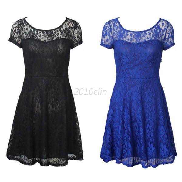 Summer Women Short Sleeve Floral Lace Evening Party Cocktail Short Mini ...