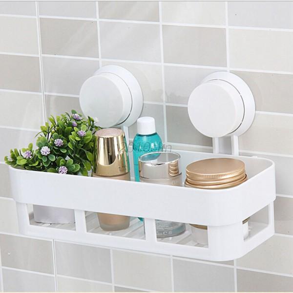 Plastic Bathroom Corner Shelf Suction Shower Bath Soap Shampoo Basket ...