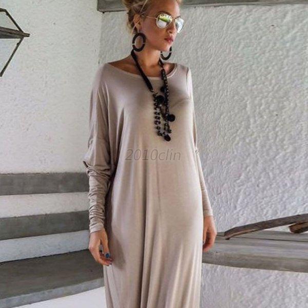 US Plus Size Women Sexy Casual Long Sleeve Maxi Dresses Loose Party ...