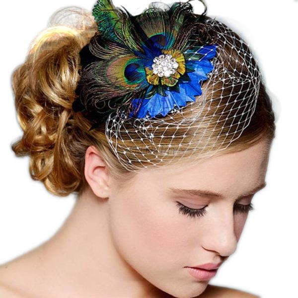 Peacock Feather Rhinestone Hair Pin Clip Dance Party 