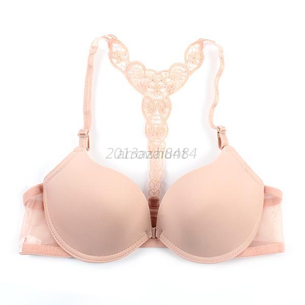 Women Ladies Front Closure Racerback Bra 3 4 Cup Push Up Lace Bra Size