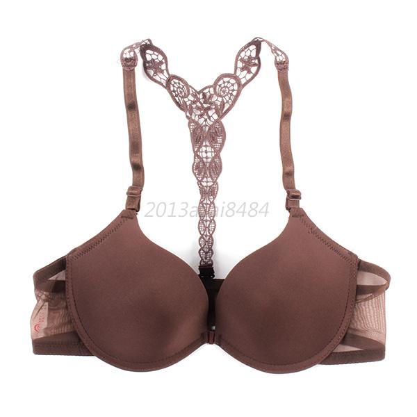 Women Ladies Front Closure Racerback Bra 3 4 Cup Push Up Lace Bra Size