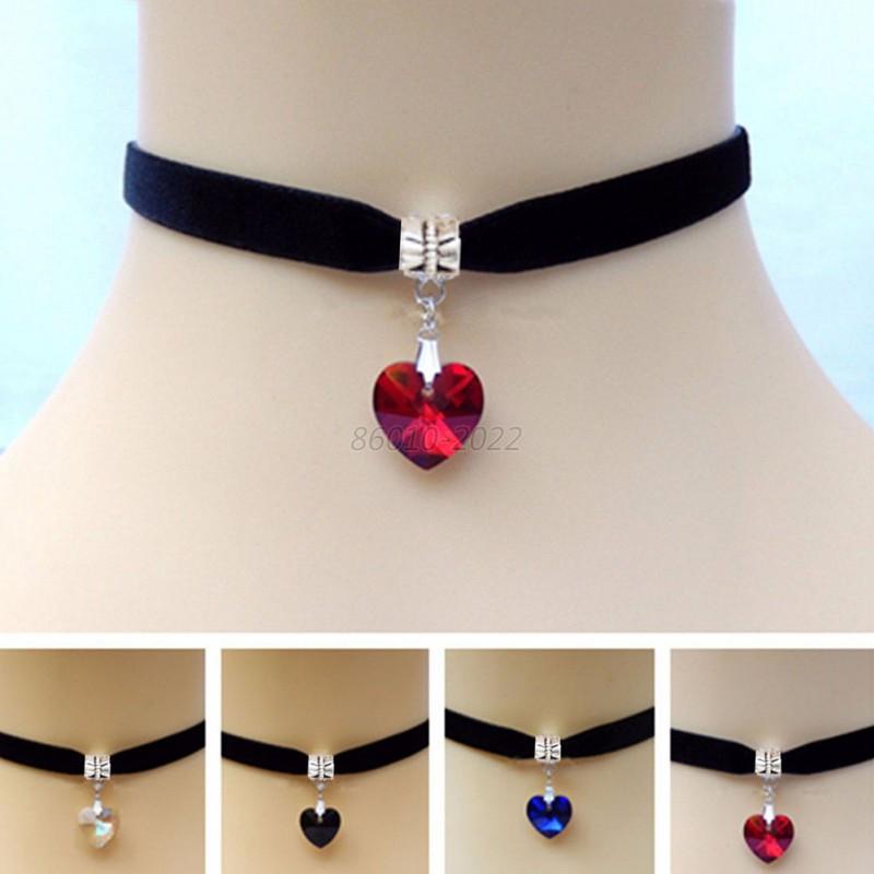 Vogue Handmade Velvet Choker Necklace Gothic Crystal Heart Pendant ...