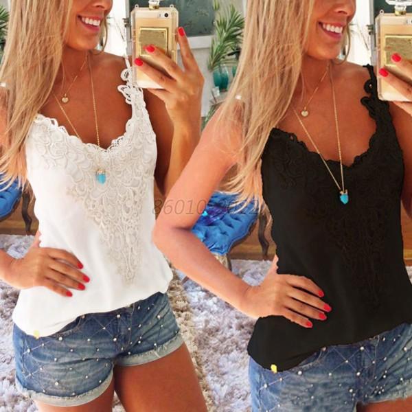 Fashion Women's Summer Lace Vest Tops Sleeveless Blouse Casual Tank ...