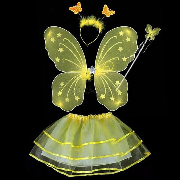 Details about   4 Pc Girl Kids Fairy Butterfly Wings Wand Headband Tutu Skirt Party 13 colour 