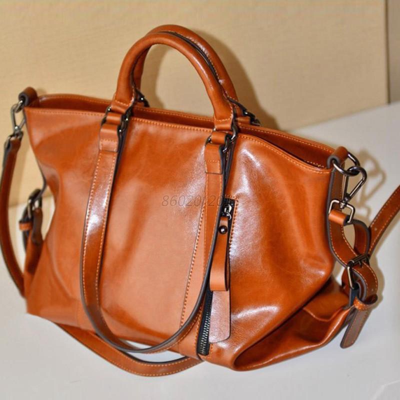 Elegent Women New Handbag Lady Shoulder Bag Tote Purse Oiled Leather Brown Color | eBay