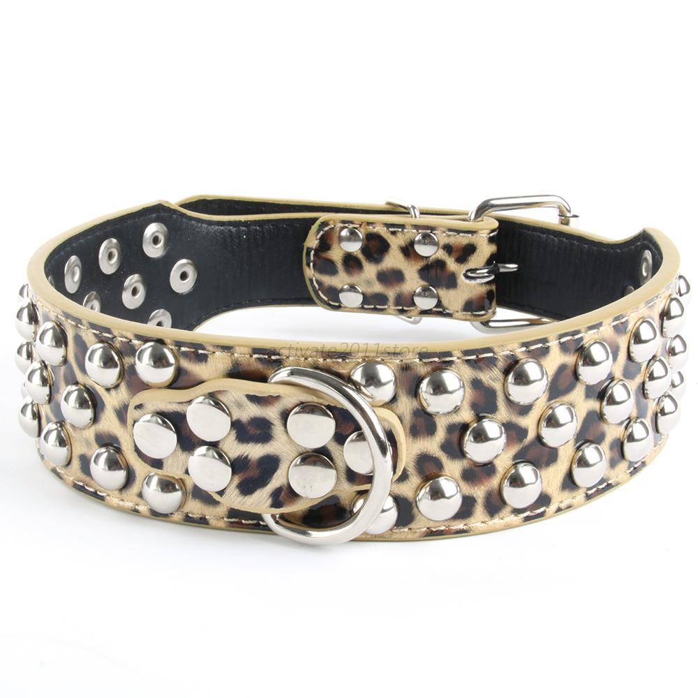 Spiked Studded Faux Leather Dog Collar Large Pet Dog Pitbull Bully ...
