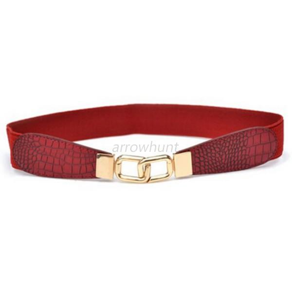 Hot Womens Metal Gold Buckle Elastic Stretch Waist PU Leather Belt Waistband New | eBay