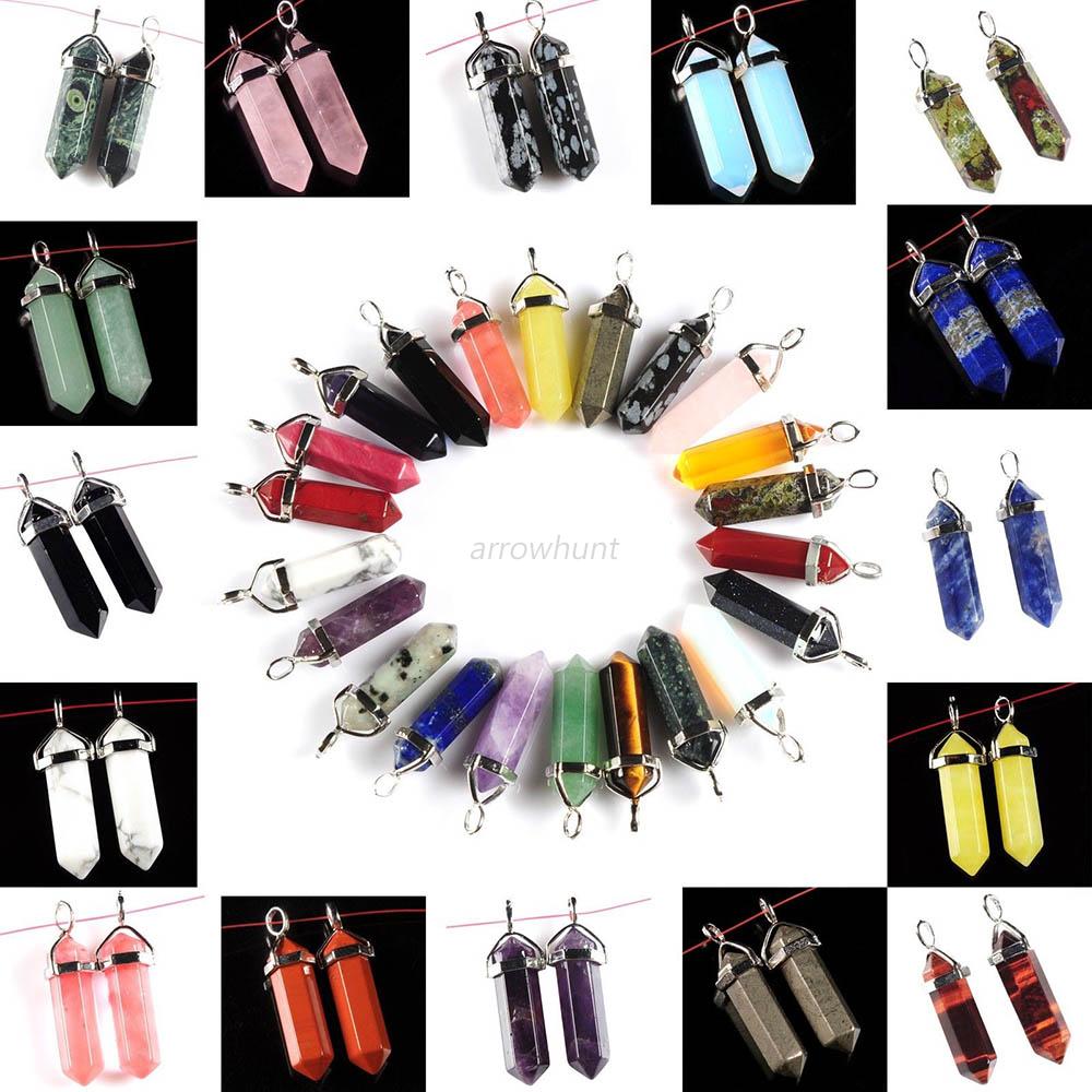 Multicolor Gemstone Natural Crystal Quartz Hexagonal Point Pendants