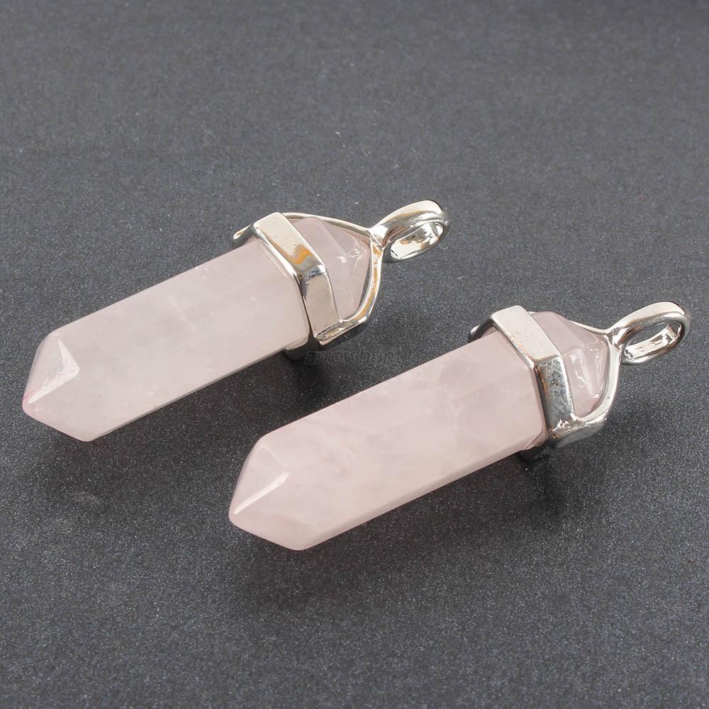 Multi-color Gemstone Natural Crystal Quartz Hexagonal Point Pendants ...