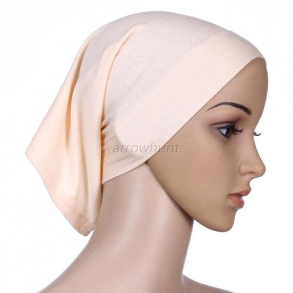 Women Tube Islamic Under Scarf Bonnet Cap Solid Bone Head 