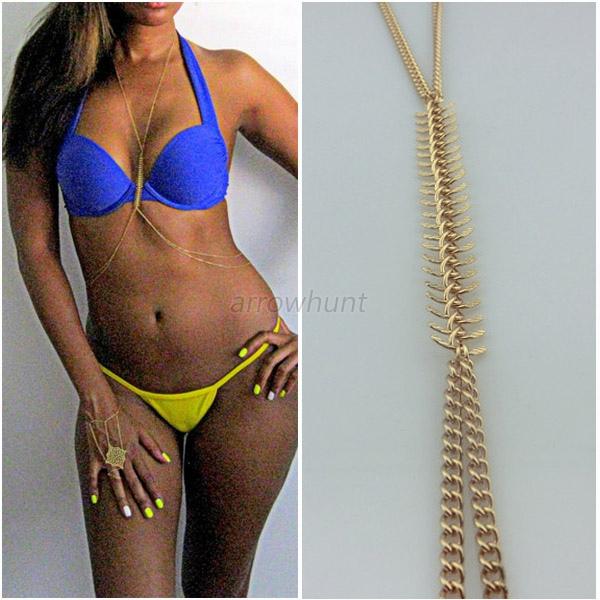 Fashion Bikini Beach Crossover Harness Necklace Waist Belt Belly Body