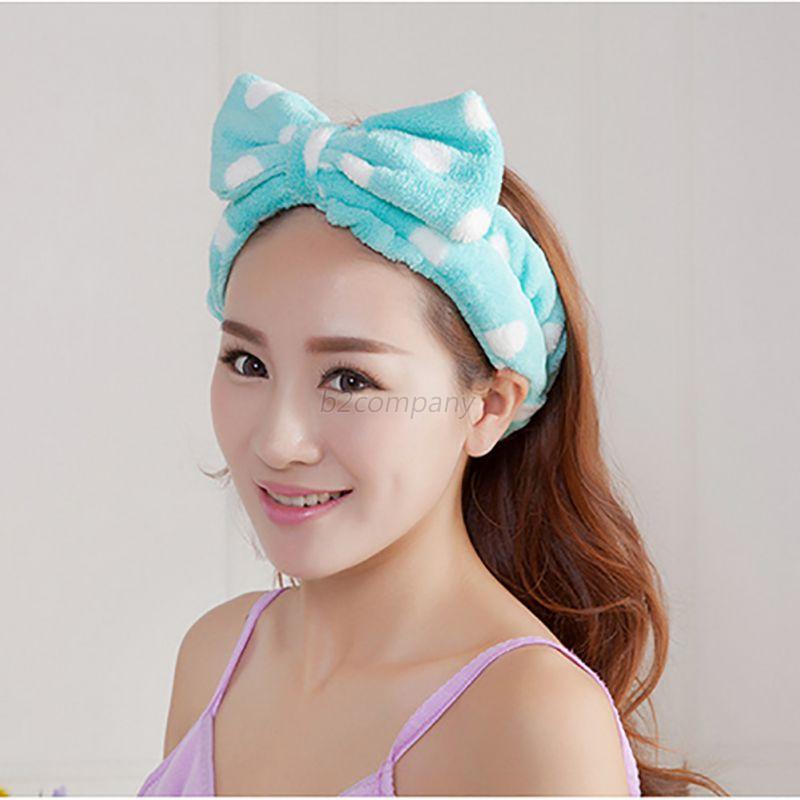 Velvet Big Bow Dot Striped Hair Band Head Wrap Headband Bath Spa