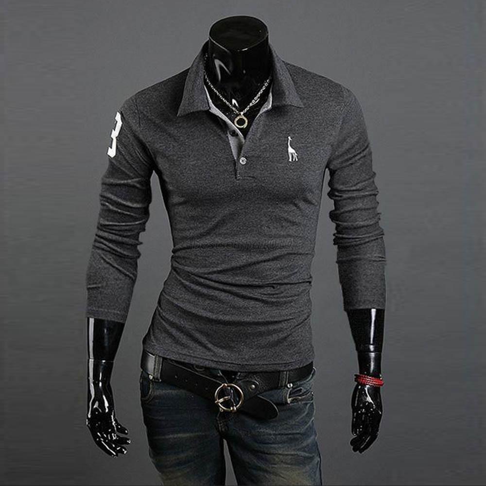 10Colors Mens Casual Shirts Tops Tee V Neck Polo Long Sleeve Slim T ...