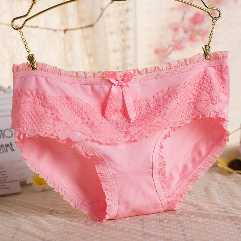 Women Bow Panties Sexy Underpants Cotton Briefs Lace Ruffled Underwear