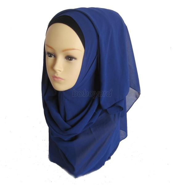 Women Muslim Soft Chiffon Hijab Islamic Headwear Scarf Cap 