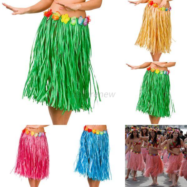 Hawaiian Dress Skirt Hula Grass Skirt With Flower Accessories Adult ...