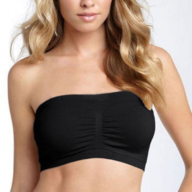 Women Ladies Basic Yoga Crop Strapless Padded Bandeau Bra