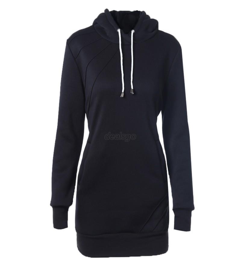 Women Long Sleeve Hoodie  Hooded Dress  Casual Coat 