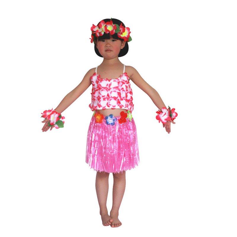 Kids Girls Hawaiian Grass Skirt Hula Dress W/Tops Beach Party Dancing ...