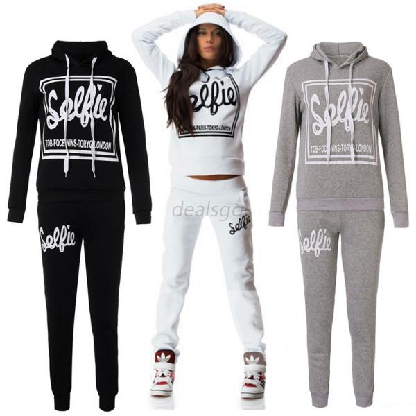 Winter Tracksuit Women Letter Print Casual Hoodies Sport Suit ...