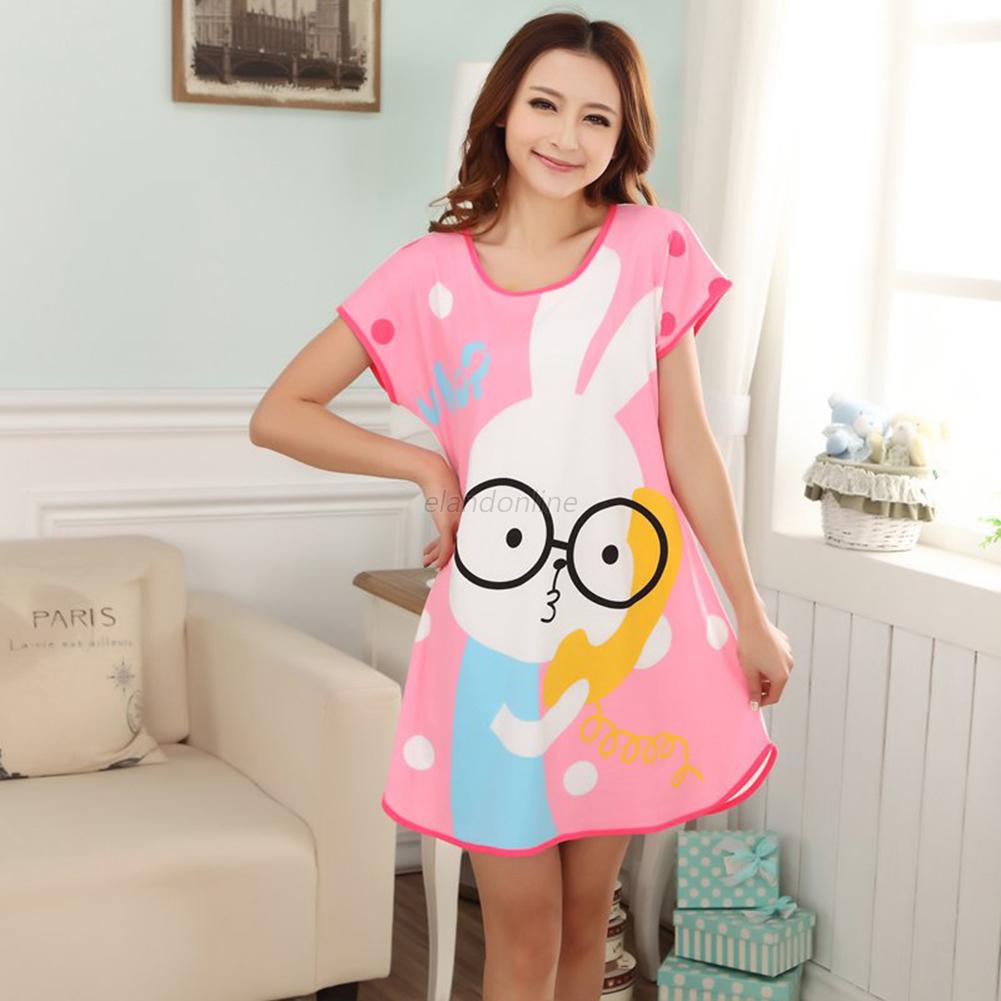 Womens Ladies Nightwear Cute Duck Cow Sleepwear Pajamas Summer Short Sleeve