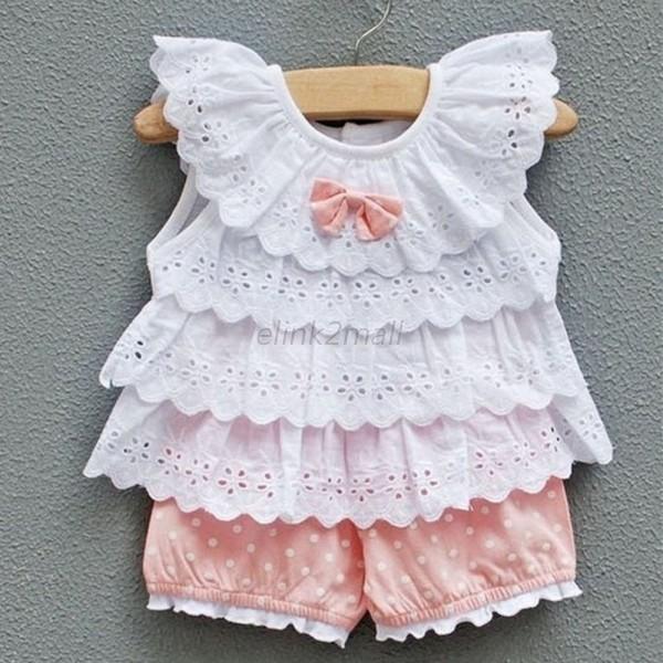 Infant Baby Girl Costume Ruffled T-shirt Tops+Dots Pants 2pcs Outfits ...